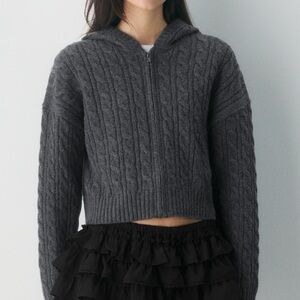 Aritzia Sunday Best Charcoal Gray Cable Knit Zip Hoodie